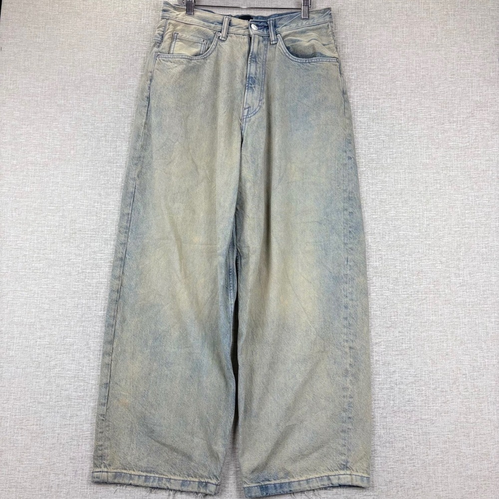 H&M Super Baggy Fit Jeans Mens 30x32 Light Wash Vintage Tint Wide Leg Streetwear